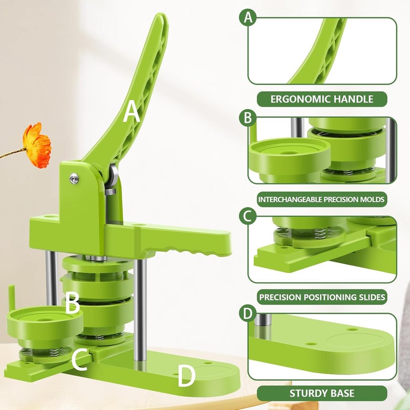 MK.Bear Button Maker Machine Multiple Sizes 1+1.25+2.25in, Button Pin Maker Kit for DIY Gifts, Badge Press Machine with Free 300PCS 25+32+58mm Badge Making Iron Supplies & 3Circle Cutter - Image 4